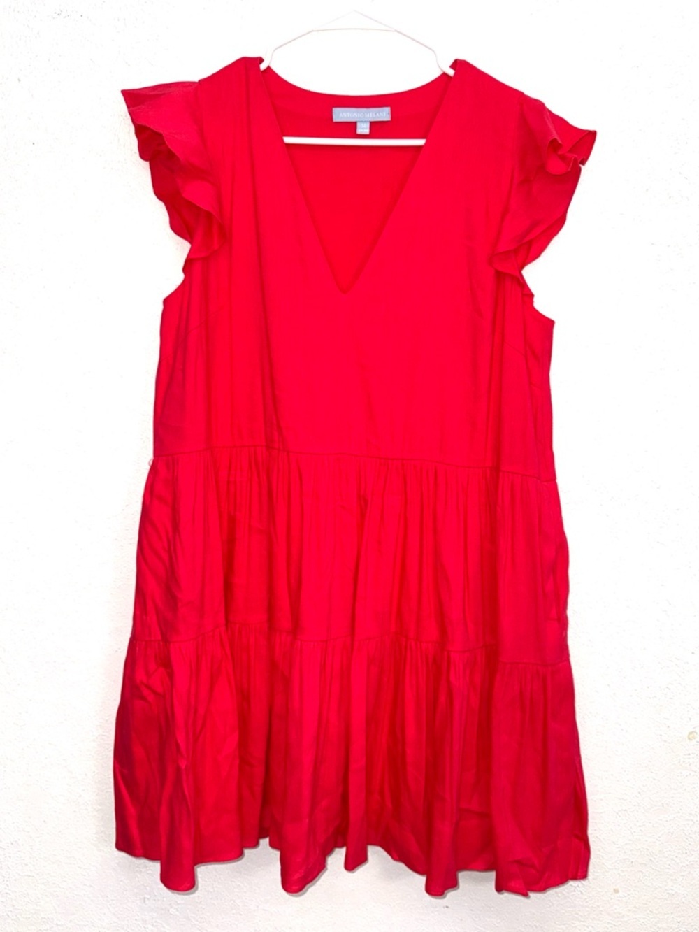 Antonio Melani Linen Blend Tiered Dress Salmon Pink Size Medium